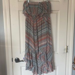 Strapless patterned high low dress